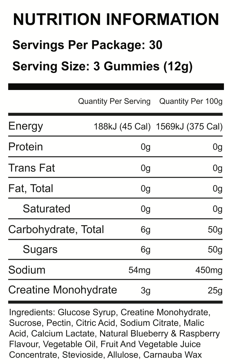 value pack creatine gummies nutritional information